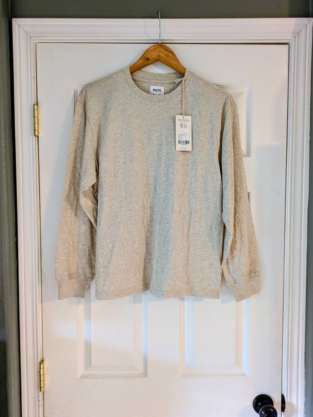 MATE The Label Organic Cotton Long Sleeve Tee Shirt Oatmeal S NWT